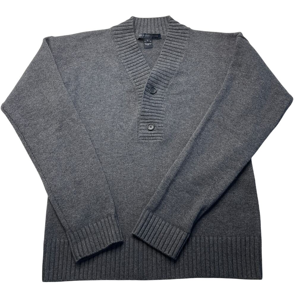 Marc Jacobs Men’s Sweater L Gray Wool Cashmere Shawl Collar Old Money Heavy Knit